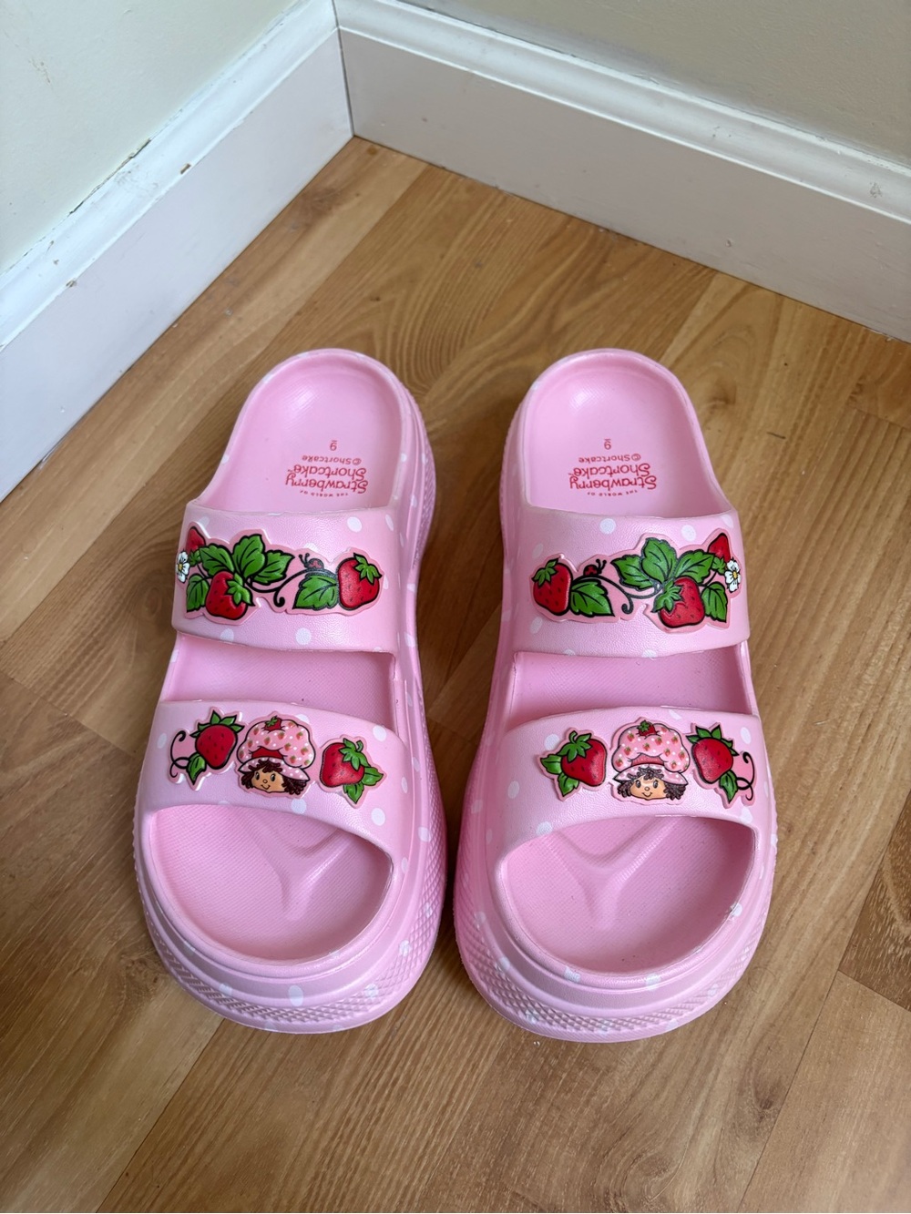 Pink Strawberry Shortcake Platform Slide Sandals